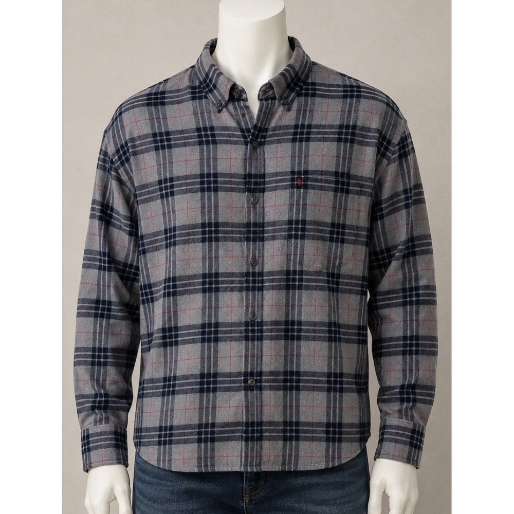 IZOD LACOSTE Men's Long Sleeve Fleece Shirt Jacket Large L Gray Blue Trendy Warm